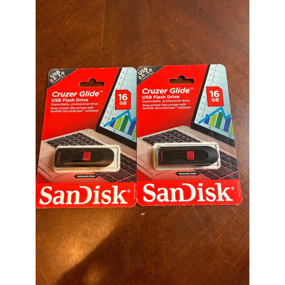 2 Pack SanDisk Cruzer Glide 16GB USB 2.0 Flash Drive Black Red SDCZ60-016G-A46